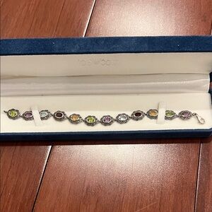 Vintage Sterling Silver and Multicolor Stone Bracelet 925 stamp
